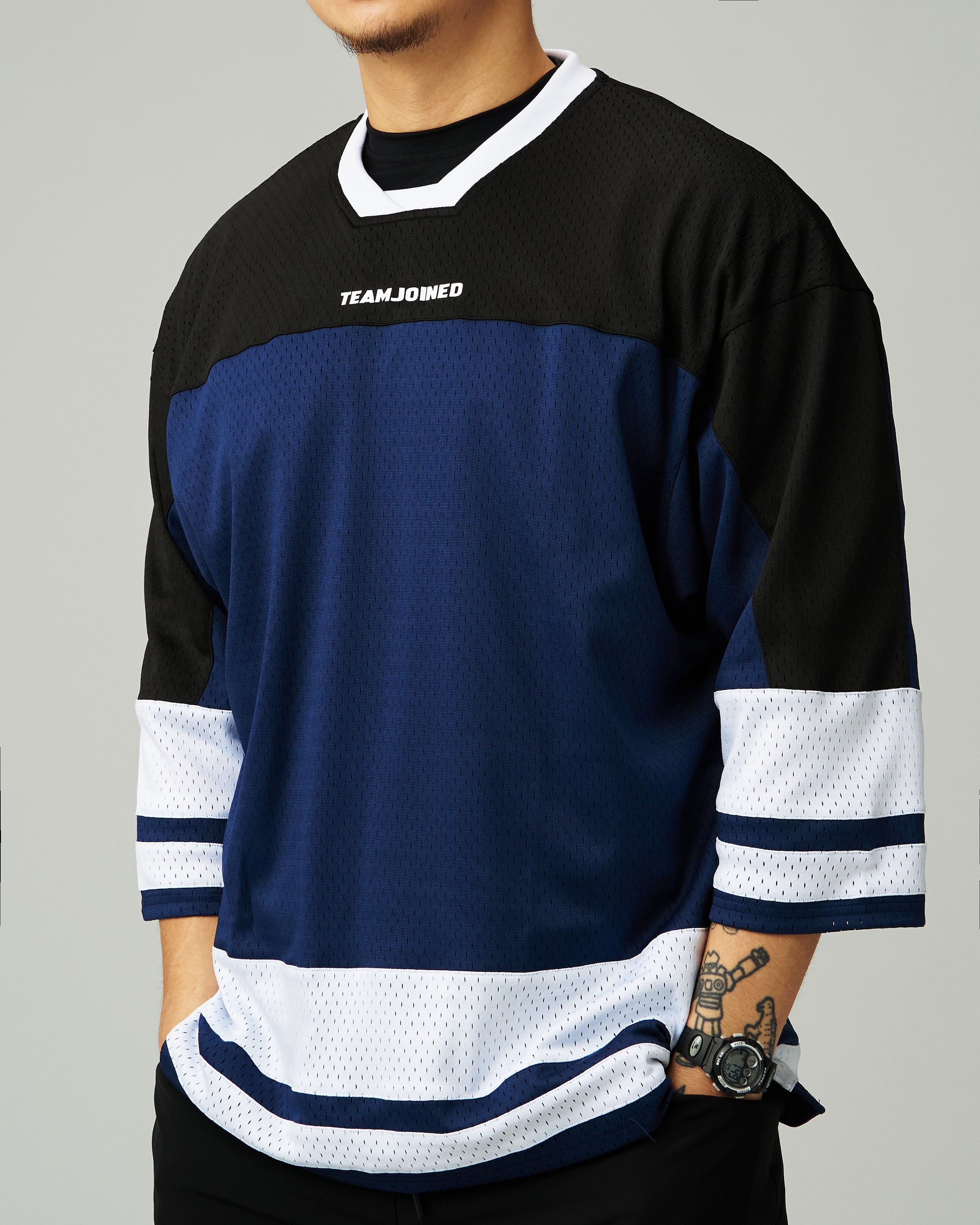Mesh Spliced 3/4 Sleeve Jersey